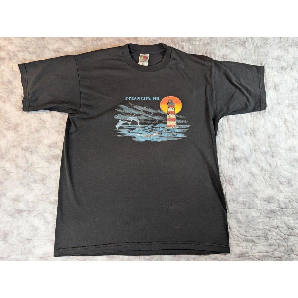 Vintage '90s Ocean City Maryland Black Men's T-shirt Large Tourist Puff Dolphin